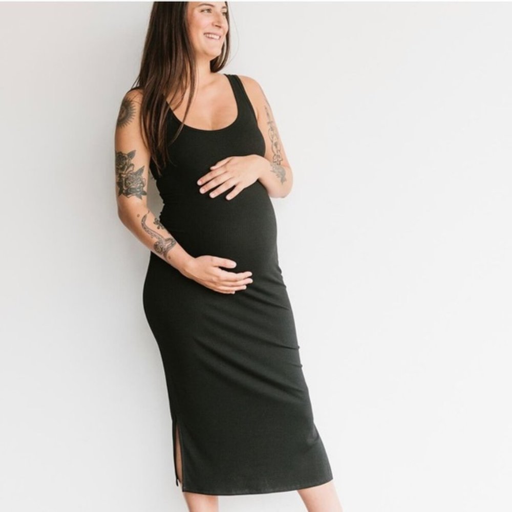 STORQ Maternity Black Rib Tank Midi Dress